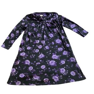 Aria Collection Womens Purple Floral Nightgown Dress‎ Size L Long Sleeve